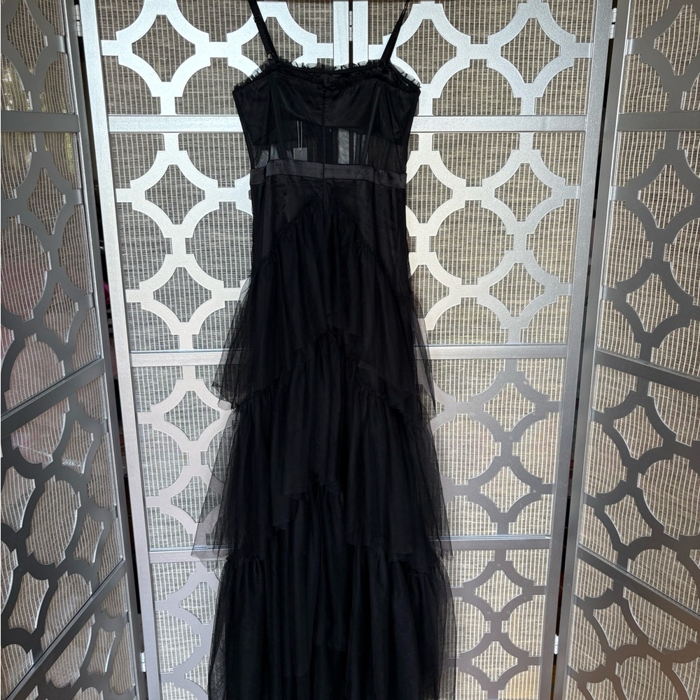 NWT Black Ruffled Tiered Maxi Sundress - Picture 8 of 12